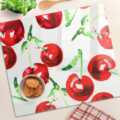 Planche à découper verre Cerises rouges sur fond blanc