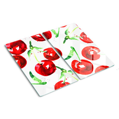 Planche à découper verre Cerises rouges sur fond blanc