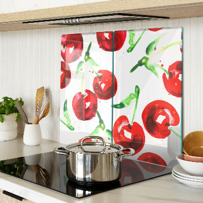 Planche à découper verre Cerises rouges sur fond blanc
