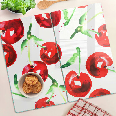 Planche à découper verre Cerises rouges sur fond blanc