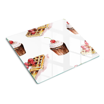 Planche à découper verre Gaufres et cupcakes aux cerises