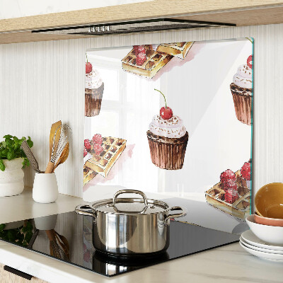 Planche à découper verre Gaufres et cupcakes aux cerises