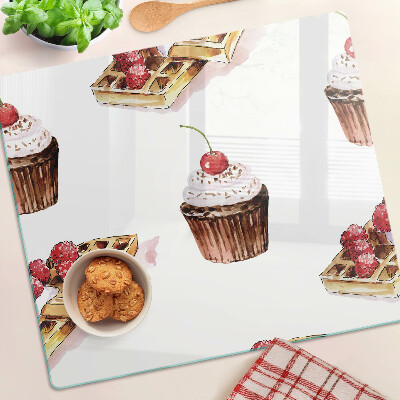 Planche à découper verre Gaufres et cupcakes aux cerises
