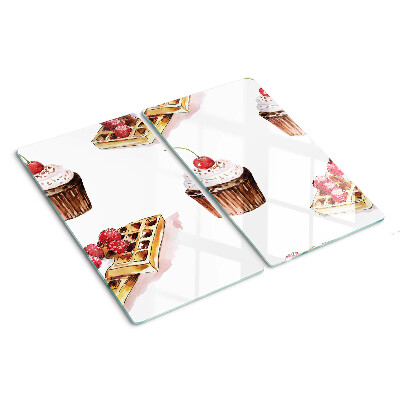 Planche à découper verre Gaufres et cupcakes aux cerises