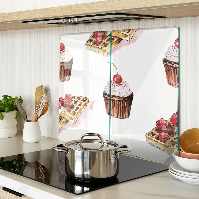Planche à découper verre Gaufres et cupcakes aux cerises