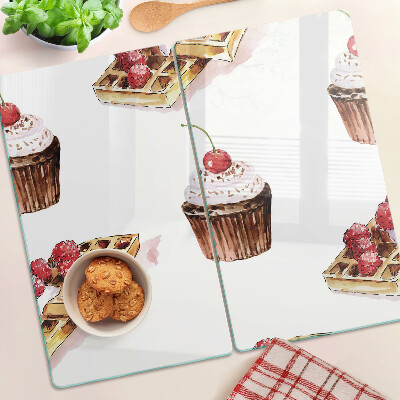 Planche à découper verre Gaufres et cupcakes aux cerises