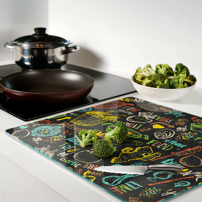 Planche à découper en verre Thème culinaire avec nourriture