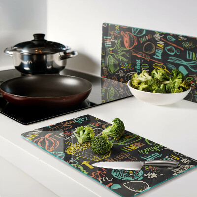 Planche à découper en verre Thème culinaire avec nourriture