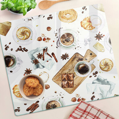 Planche à découper en verre Délices au café et pâtisseries