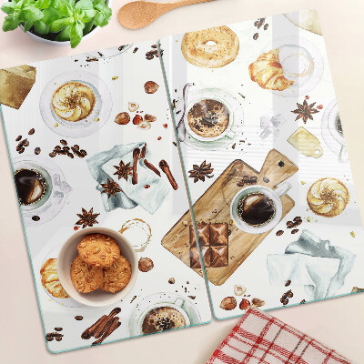 Planche à découper en verre Délices au café et pâtisseries