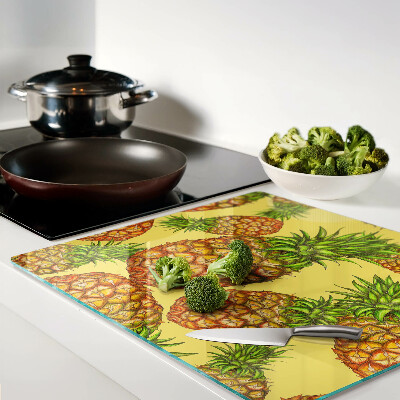 Planche à découper en verre Ananas sur fond jaune
