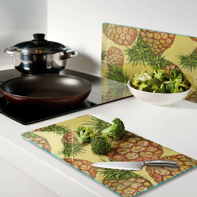 Planche à découper en verre Ananas sur fond jaune
