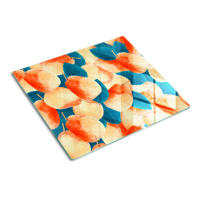 Planche à découper verre Pêches sur fond de feuilles