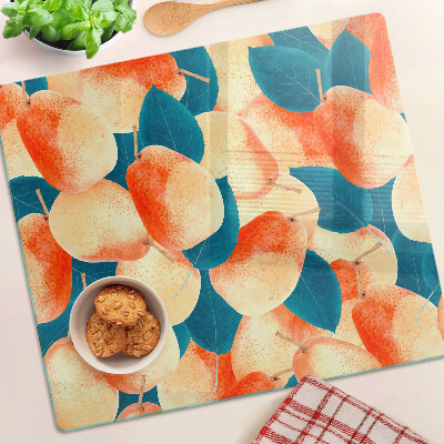 Planche à découper verre Pêches sur fond de feuilles