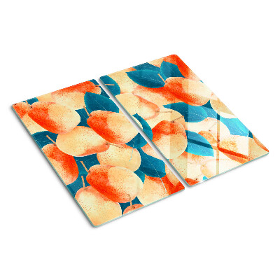 Planche à découper verre Pêches sur fond de feuilles