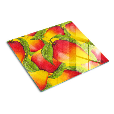 Planche à découper verre Poivrons sur fond de feuilles vertes