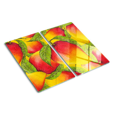 Planche à découper verre Poivrons sur fond de feuilles vertes