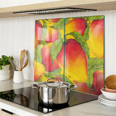 Planche à découper verre Poivrons sur fond de feuilles vertes