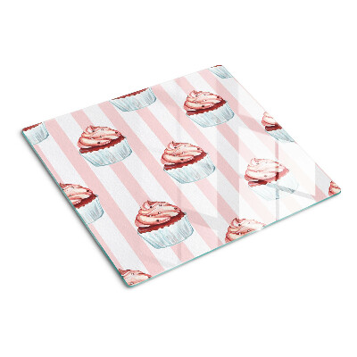 Planche à découper en verre Cupcakes à rayures roses