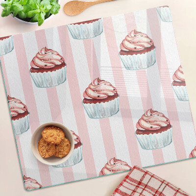 Planche à découper en verre Cupcakes à rayures roses