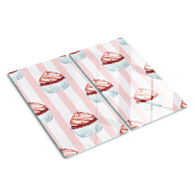 Planche à découper en verre Cupcakes à rayures roses