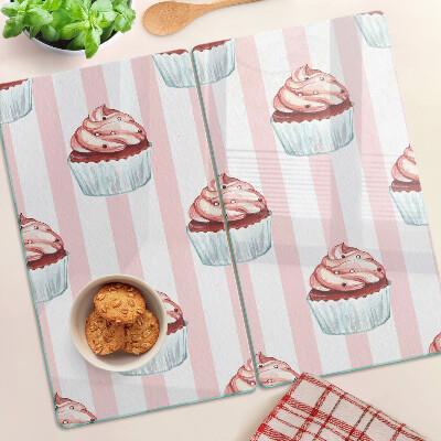 Planche à découper en verre Cupcakes à rayures roses