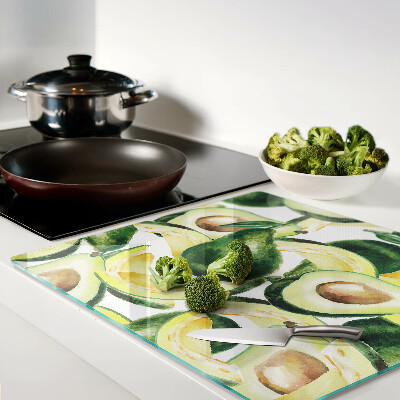 Planche à découper en verre Avocat sur fond de feuilles