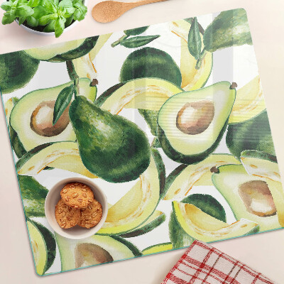 Planche à découper en verre Avocat sur fond de feuilles