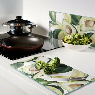 Planche à découper en verre Avocat sur fond de feuilles