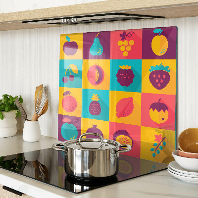Planche à découper en verre Motif de fruits dans des carrés colorés