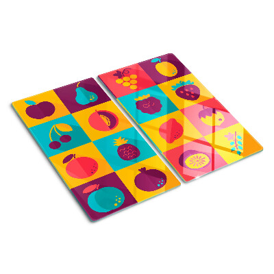 Planche à découper en verre Motif de fruits dans des carrés colorés