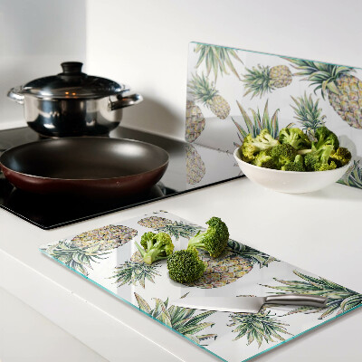 Planche à découper verre Ananas sur fond blanc