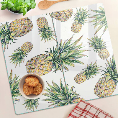 Planche à découper verre Ananas sur fond blanc