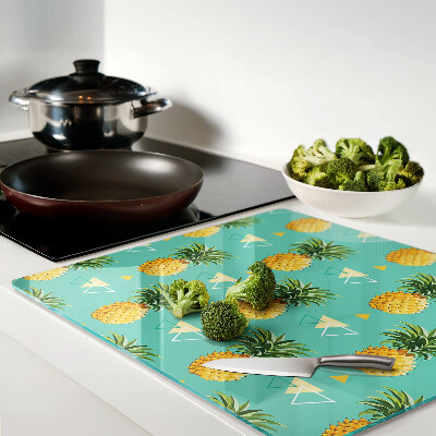 Planche à découper verre Ananas sur fond turquoise