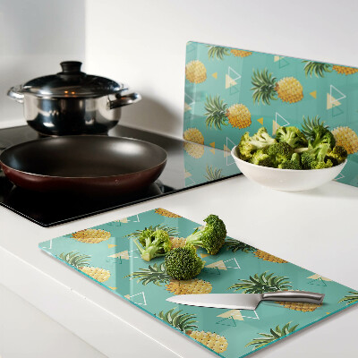 Planche à découper verre Ananas sur fond turquoise