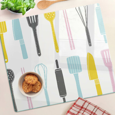 Planche à découper verre Ustensiles de cuisine aux couleurs pastel