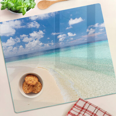Planche à découper verre Plage avec ciel bleu