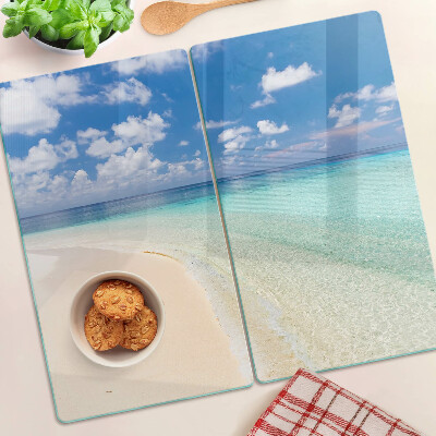 Planche à découper verre Plage avec ciel bleu