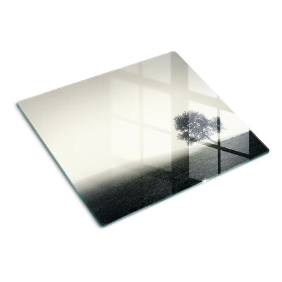 Planche à découper verre Un arbre dans un paysage brumeux