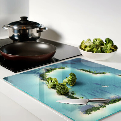 Planche à découper verre Île paradisiaque avec palmiers