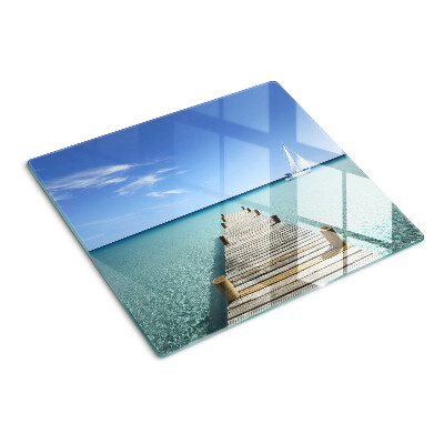 Planche à découper en verre Jetée sur la mer turquoise