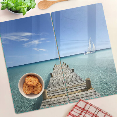 Planche à découper en verre Jetée sur la mer turquoise