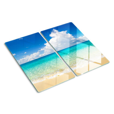 Planche à découper verre Plage avec eau turquoise et nuages