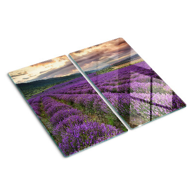 Planche à découper verre Champ de lavande au coucher du soleil