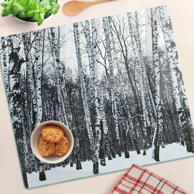 Planche à découper en verre Forêt d'hiver avec des bouleaux