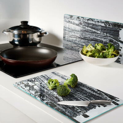 Planche à découper en verre Forêt d'hiver avec des bouleaux