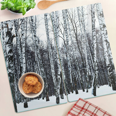 Planche à découper en verre Forêt d'hiver avec des bouleaux