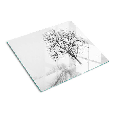 Planche à découper en verre Paysage d'hiver vide avec un arbre
