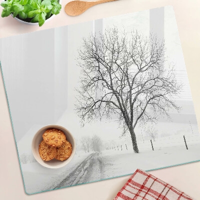 Planche à découper en verre Paysage d'hiver vide avec un arbre