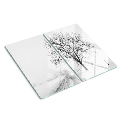 Planche à découper en verre Paysage d'hiver vide avec un arbre